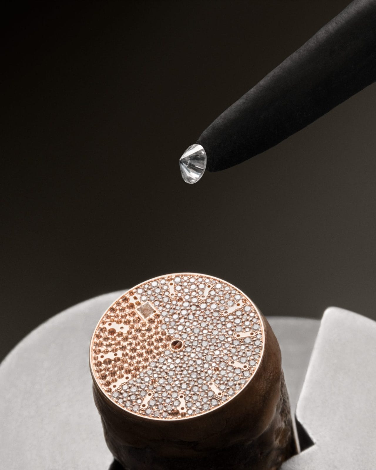 Detail of invisible setting and baguette diamonds